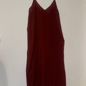 Chic Rusty Burgundy Linen Slip Dress